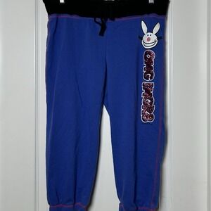 It's Happy Bunny Girls' Vintage Y2K Blue Glitter Graphic Print Jogger Sweatpants